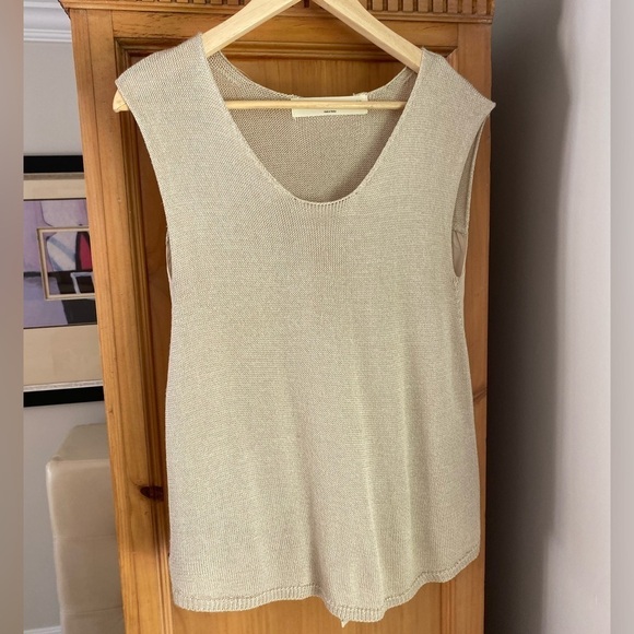 Zara Knit Champagne Knit and Linen Sleeveless Top w/ tie waist accent - M - Picture 1 of 7